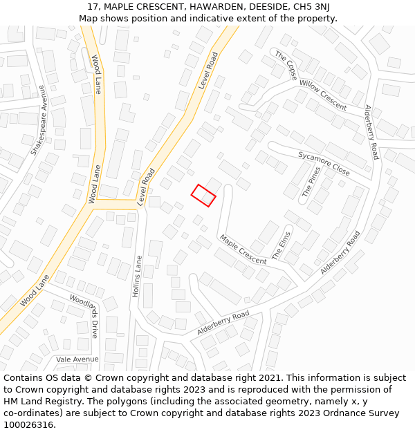 17, MAPLE CRESCENT, HAWARDEN, DEESIDE, CH5 3NJ: Location map and indicative extent of plot