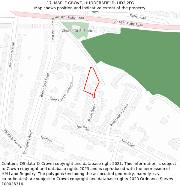 17, MAPLE GROVE, HUDDERSFIELD, HD2 2FG: Location map and indicative extent of plot