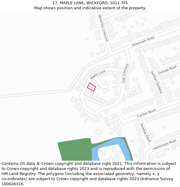 17, MAPLE LANE, WICKFORD, SS11 7FS: Location map and indicative extent of plot