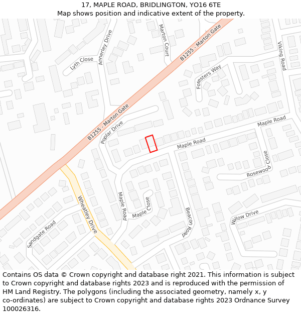 17, MAPLE ROAD, BRIDLINGTON, YO16 6TE: Location map and indicative extent of plot