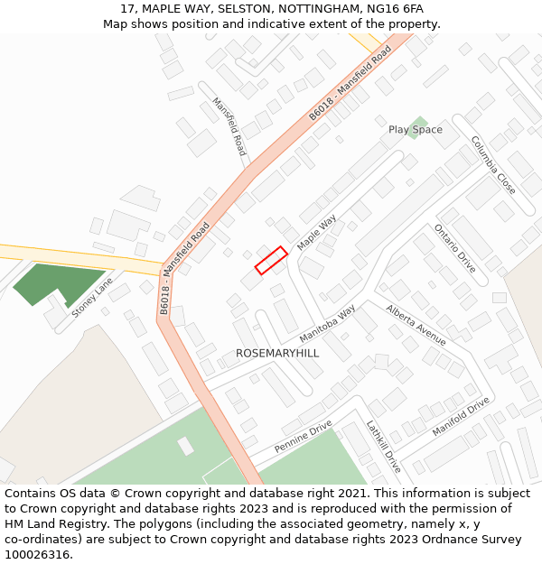 17, MAPLE WAY, SELSTON, NOTTINGHAM, NG16 6FA: Location map and indicative extent of plot