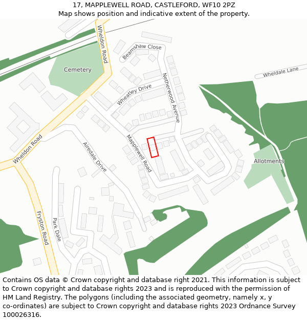 17, MAPPLEWELL ROAD, CASTLEFORD, WF10 2PZ: Location map and indicative extent of plot