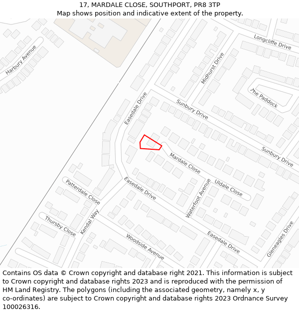 17, MARDALE CLOSE, SOUTHPORT, PR8 3TP: Location map and indicative extent of plot