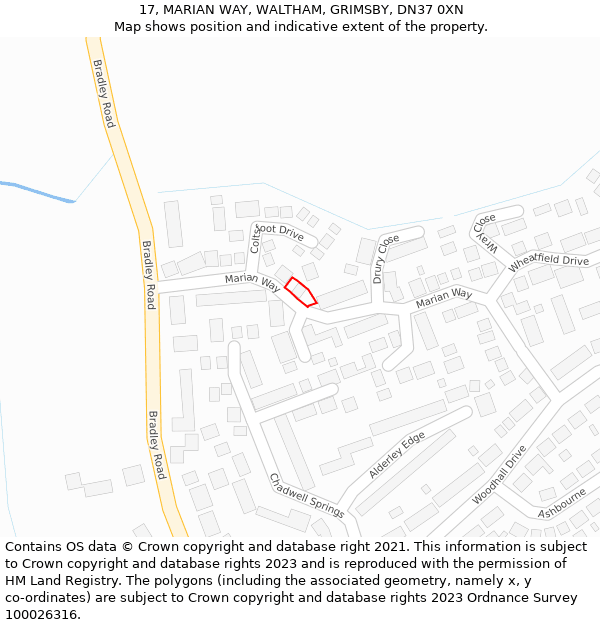 17, MARIAN WAY, WALTHAM, GRIMSBY, DN37 0XN: Location map and indicative extent of plot