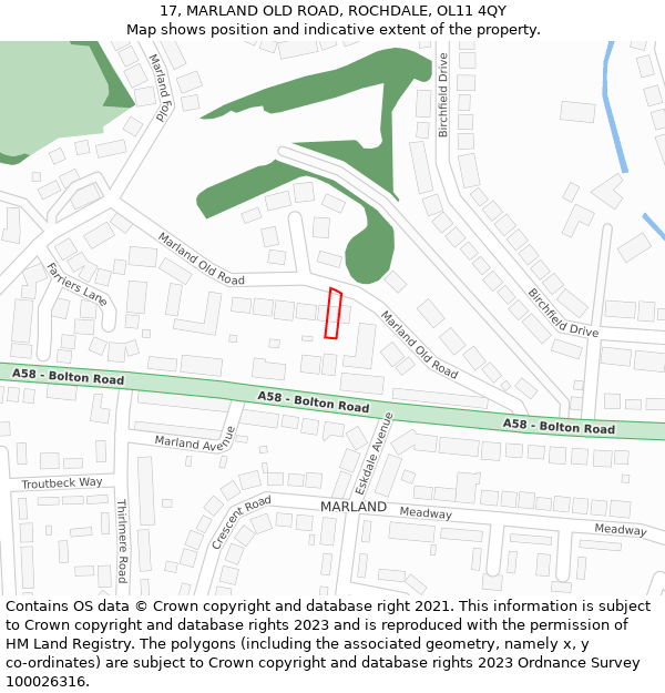 17, MARLAND OLD ROAD, ROCHDALE, OL11 4QY: Location map and indicative extent of plot