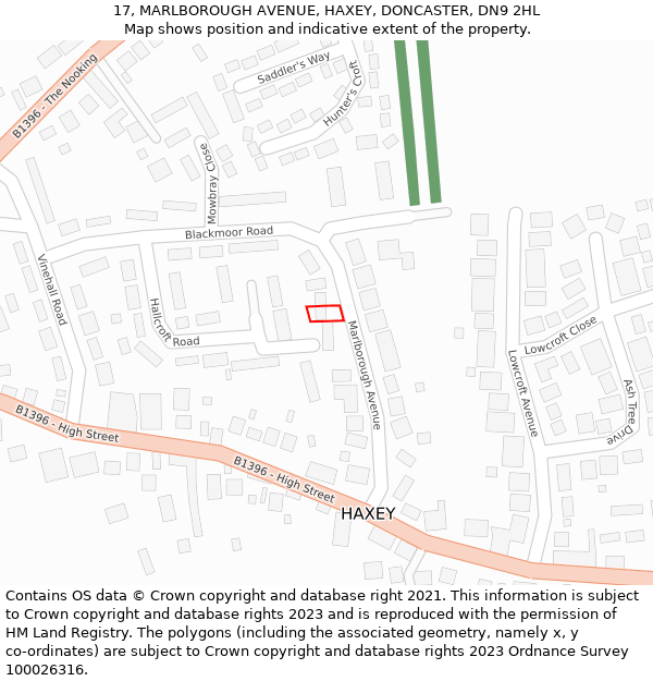 17, MARLBOROUGH AVENUE, HAXEY, DONCASTER, DN9 2HL: Location map and indicative extent of plot