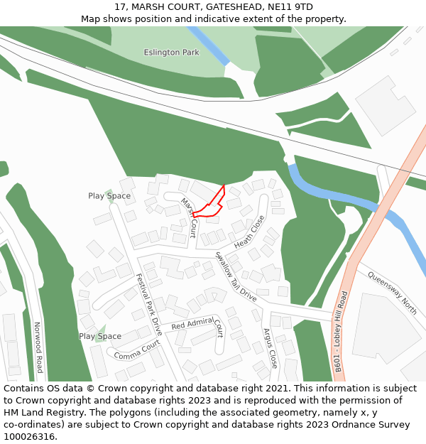 17, MARSH COURT, GATESHEAD, NE11 9TD: Location map and indicative extent of plot