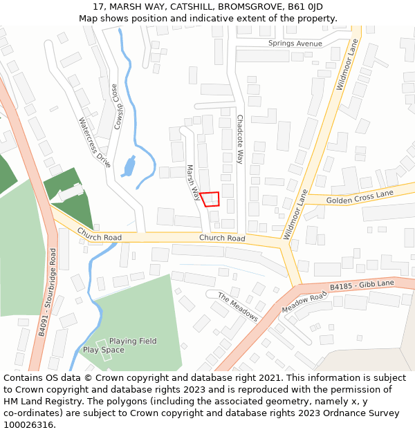 17, MARSH WAY, CATSHILL, BROMSGROVE, B61 0JD: Location map and indicative extent of plot