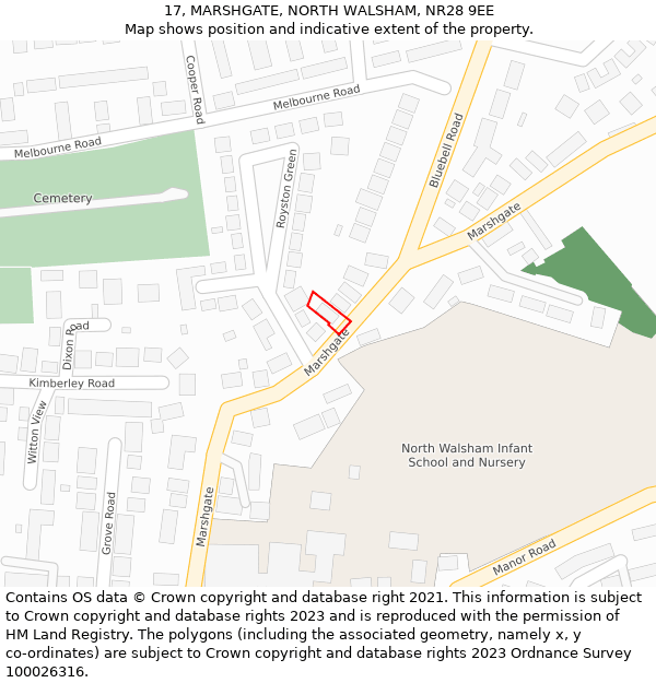 17, MARSHGATE, NORTH WALSHAM, NR28 9EE: Location map and indicative extent of plot