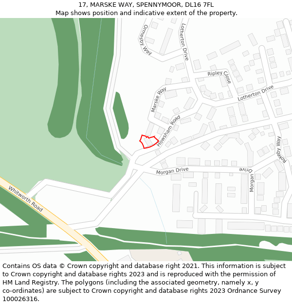 17, MARSKE WAY, SPENNYMOOR, DL16 7FL: Location map and indicative extent of plot