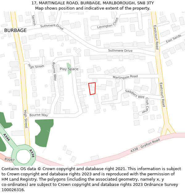 17, MARTINGALE ROAD, BURBAGE, MARLBOROUGH, SN8 3TY: Location map and indicative extent of plot