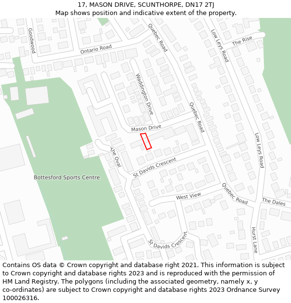 17, MASON DRIVE, SCUNTHORPE, DN17 2TJ: Location map and indicative extent of plot