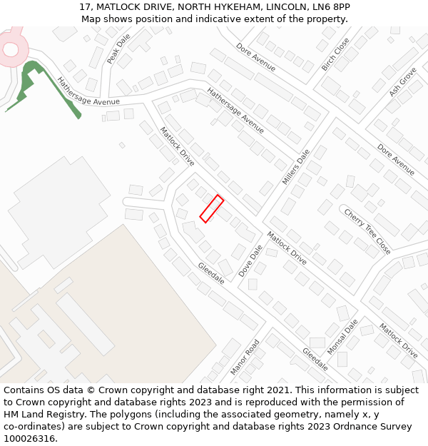 17, MATLOCK DRIVE, NORTH HYKEHAM, LINCOLN, LN6 8PP: Location map and indicative extent of plot