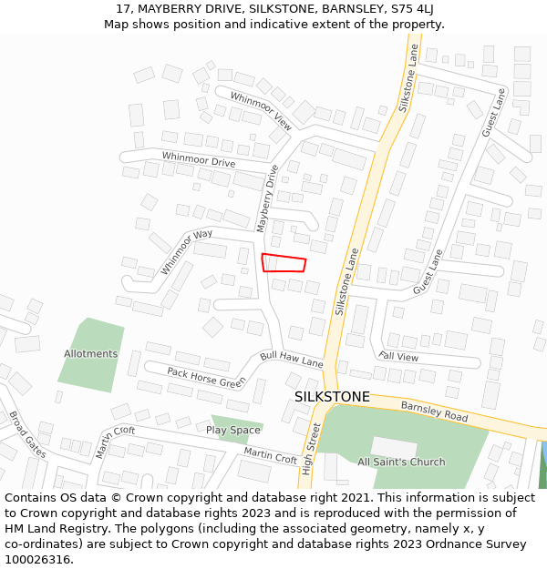 17, MAYBERRY DRIVE, SILKSTONE, BARNSLEY, S75 4LJ: Location map and indicative extent of plot