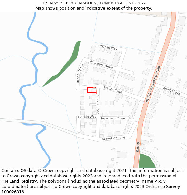 17, MAYES ROAD, MARDEN, TONBRIDGE, TN12 9FA: Location map and indicative extent of plot