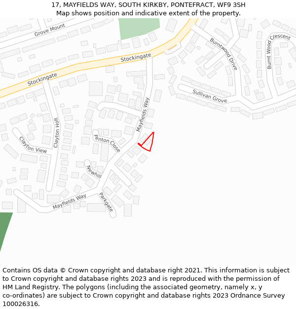 17, MAYFIELDS WAY, SOUTH KIRKBY, PONTEFRACT, WF9 3SH: Location map and indicative extent of plot