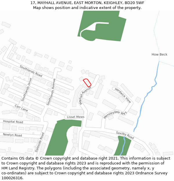 17, MAYHALL AVENUE, EAST MORTON, KEIGHLEY, BD20 5WF: Location map and indicative extent of plot