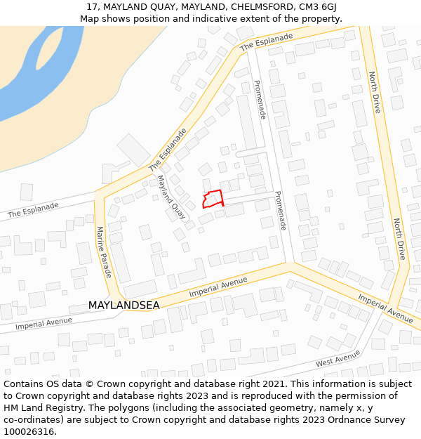 17, MAYLAND QUAY, MAYLAND, CHELMSFORD, CM3 6GJ: Location map and indicative extent of plot