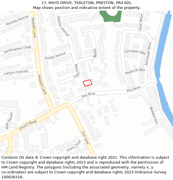 17, MAYO DRIVE, TARLETON, PRESTON, PR4 6DL: Location map and indicative extent of plot