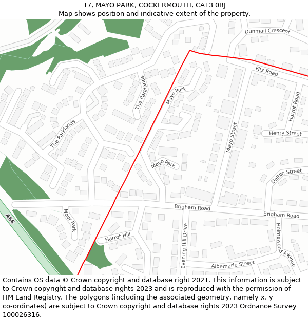 17, MAYO PARK, COCKERMOUTH, CA13 0BJ: Location map and indicative extent of plot