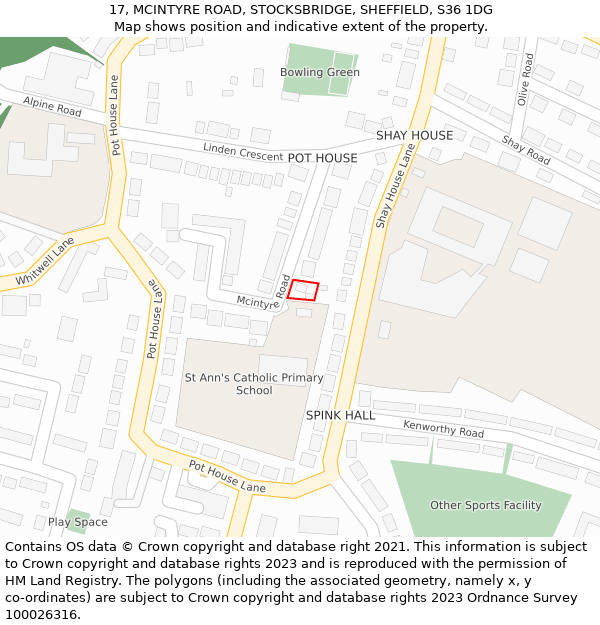 17, MCINTYRE ROAD, STOCKSBRIDGE, SHEFFIELD, S36 1DG: Location map and indicative extent of plot