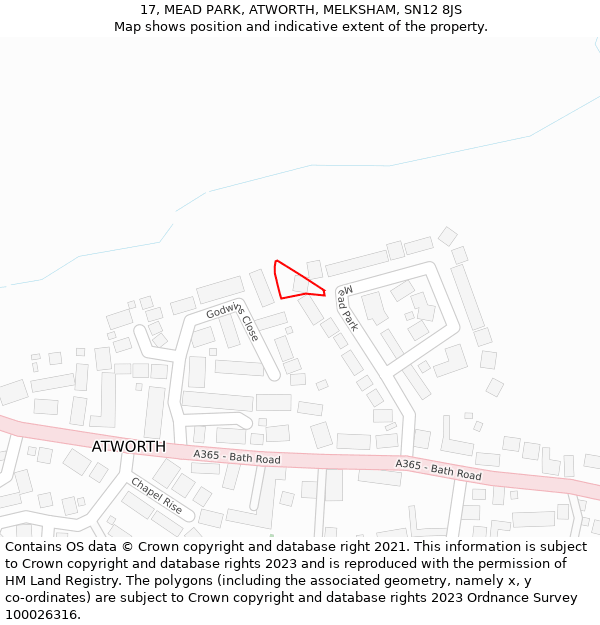 17, MEAD PARK, ATWORTH, MELKSHAM, SN12 8JS: Location map and indicative extent of plot