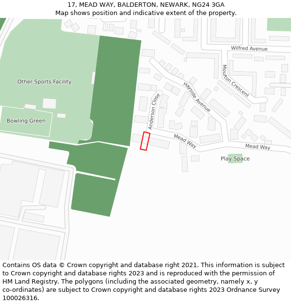 17, MEAD WAY, BALDERTON, NEWARK, NG24 3GA: Location map and indicative extent of plot