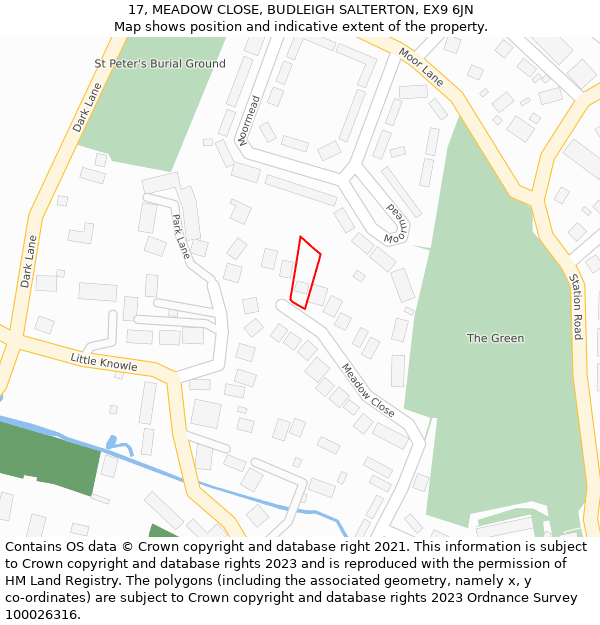 17, MEADOW CLOSE, BUDLEIGH SALTERTON, EX9 6JN: Location map and indicative extent of plot