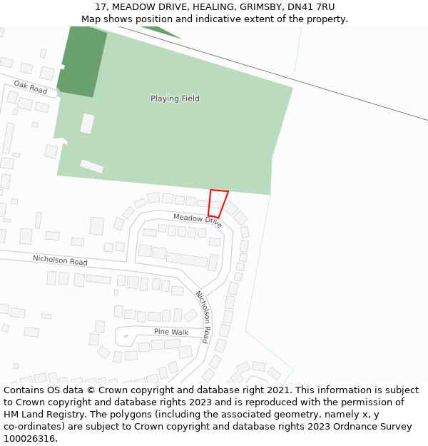 17, MEADOW DRIVE, HEALING, GRIMSBY, DN41 7RU: Location map and indicative extent of plot