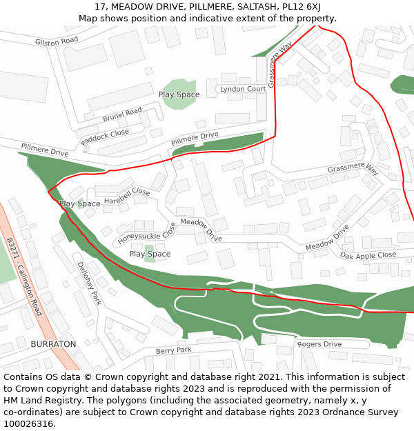 17, MEADOW DRIVE, PILLMERE, SALTASH, PL12 6XJ: Location map and indicative extent of plot