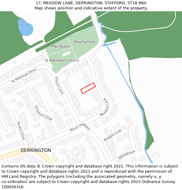 17, MEADOW LANE, DERRINGTON, STAFFORD, ST18 9NA: Location map and indicative extent of plot