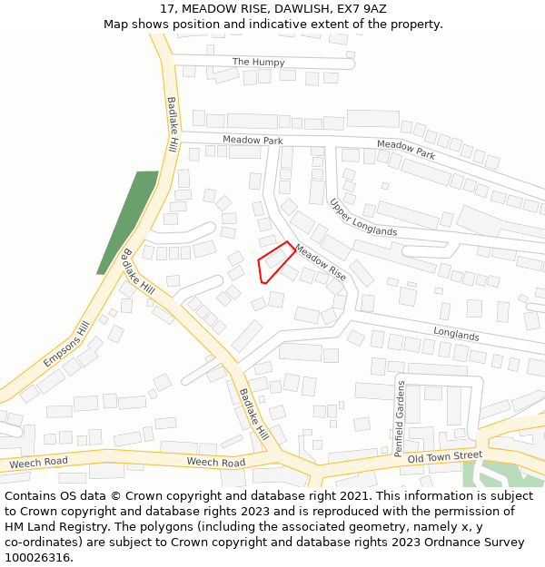 17, MEADOW RISE, DAWLISH, EX7 9AZ: Location map and indicative extent of plot
