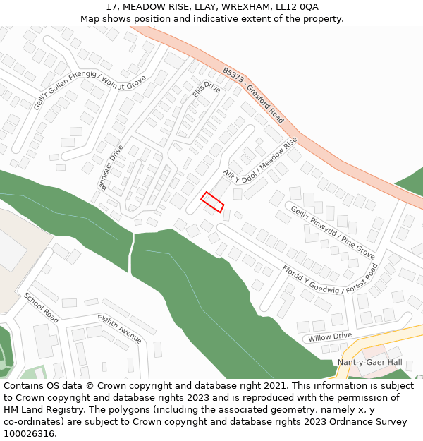 17, MEADOW RISE, LLAY, WREXHAM, LL12 0QA: Location map and indicative extent of plot