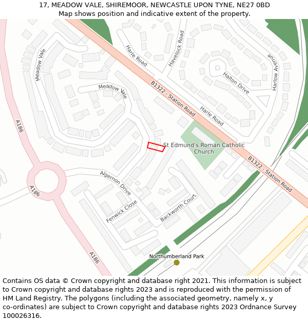 17, MEADOW VALE, SHIREMOOR, NEWCASTLE UPON TYNE, NE27 0BD: Location map and indicative extent of plot