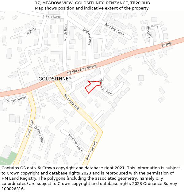 17, MEADOW VIEW, GOLDSITHNEY, PENZANCE, TR20 9HB: Location map and indicative extent of plot