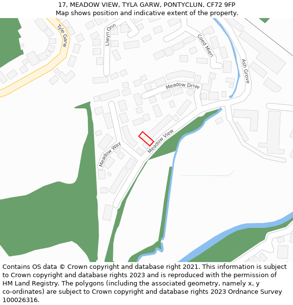 17, MEADOW VIEW, TYLA GARW, PONTYCLUN, CF72 9FP: Location map and indicative extent of plot