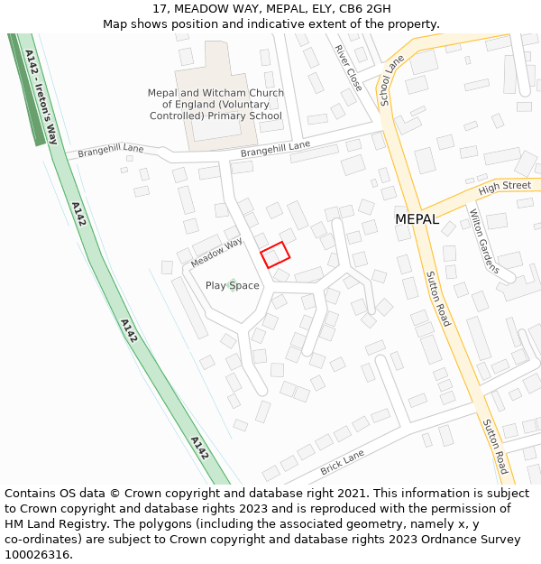 17, MEADOW WAY, MEPAL, ELY, CB6 2GH: Location map and indicative extent of plot