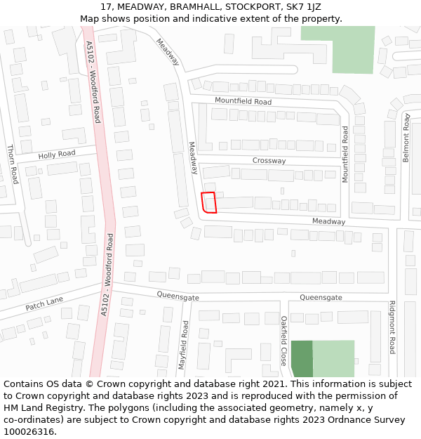 17, MEADWAY, BRAMHALL, STOCKPORT, SK7 1JZ: Location map and indicative extent of plot