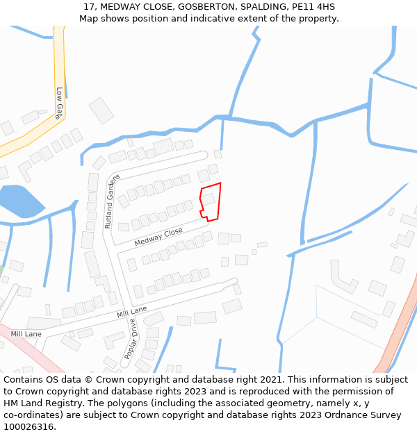 17, MEDWAY CLOSE, GOSBERTON, SPALDING, PE11 4HS: Location map and indicative extent of plot