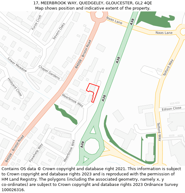 17, MEERBROOK WAY, QUEDGELEY, GLOUCESTER, GL2 4QE: Location map and indicative extent of plot