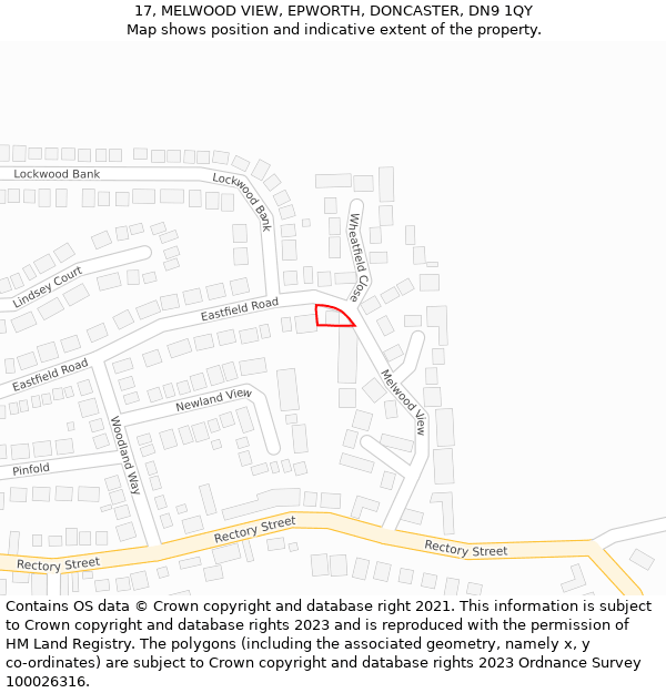 17, MELWOOD VIEW, EPWORTH, DONCASTER, DN9 1QY: Location map and indicative extent of plot