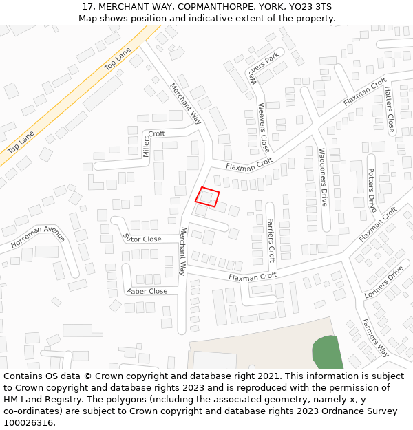 17, MERCHANT WAY, COPMANTHORPE, YORK, YO23 3TS: Location map and indicative extent of plot