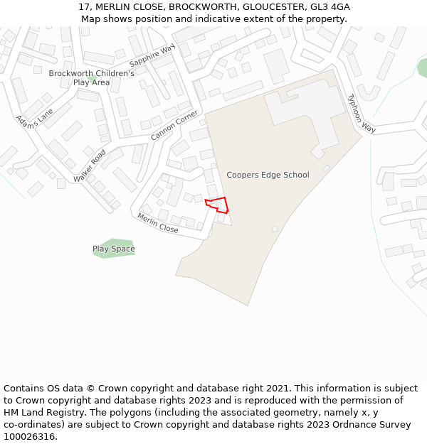 17, MERLIN CLOSE, BROCKWORTH, GLOUCESTER, GL3 4GA: Location map and indicative extent of plot