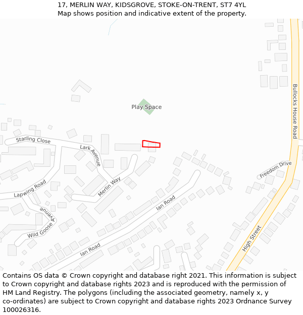 17, MERLIN WAY, KIDSGROVE, STOKE-ON-TRENT, ST7 4YL: Location map and indicative extent of plot