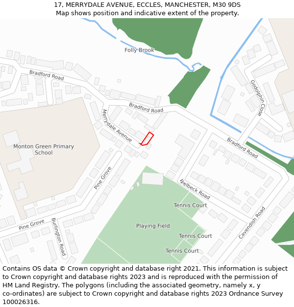 17, MERRYDALE AVENUE, ECCLES, MANCHESTER, M30 9DS: Location map and indicative extent of plot