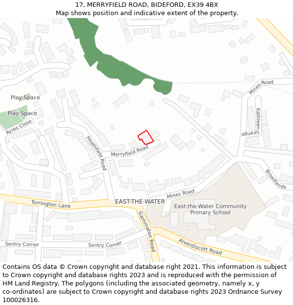 17, MERRYFIELD ROAD, BIDEFORD, EX39 4BX: Location map and indicative extent of plot