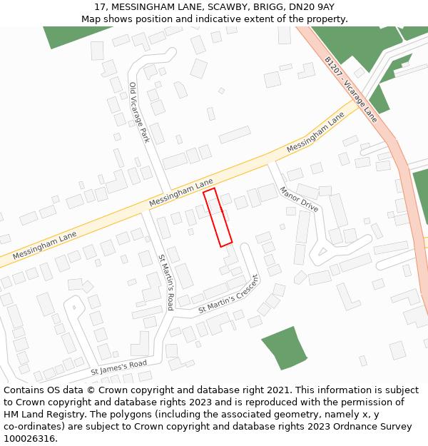 17, MESSINGHAM LANE, SCAWBY, BRIGG, DN20 9AY: Location map and indicative extent of plot