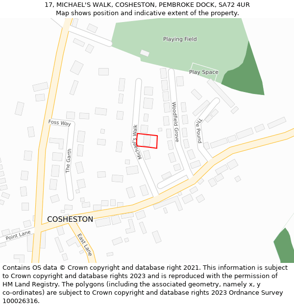 17, MICHAEL'S WALK, COSHESTON, PEMBROKE DOCK, SA72 4UR: Location map and indicative extent of plot