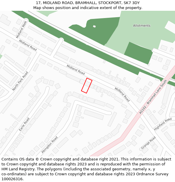 17, MIDLAND ROAD, BRAMHALL, STOCKPORT, SK7 3DY: Location map and indicative extent of plot