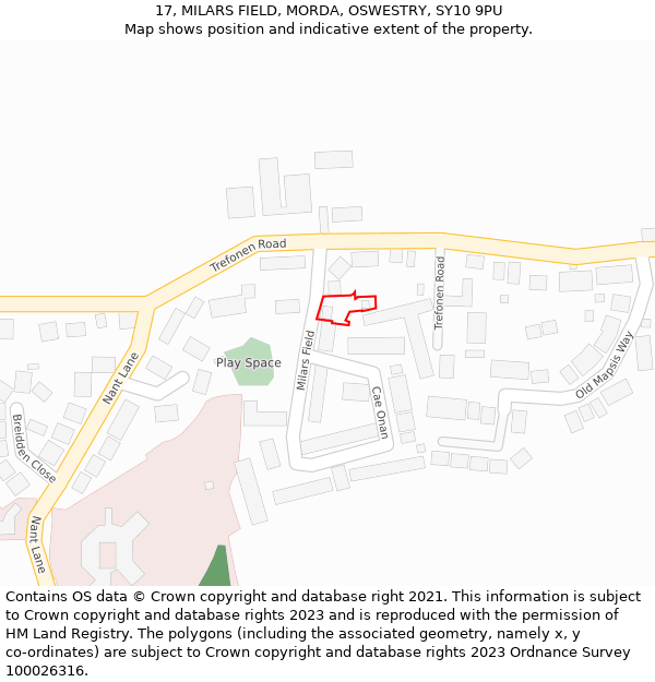 17, MILARS FIELD, MORDA, OSWESTRY, SY10 9PU: Location map and indicative extent of plot